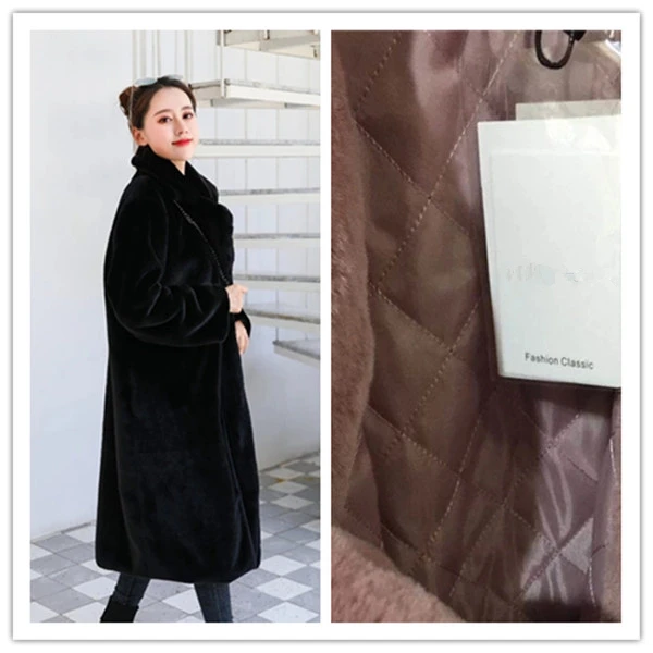 warm liner black Зимнее женское качественное пальто из искусственного кроличьего меха, роскошное длинное меховое пальто, свободные пальто с отворотом, толстые теплые женские пальто больших размеров, 414 - Цвет: warm liner black