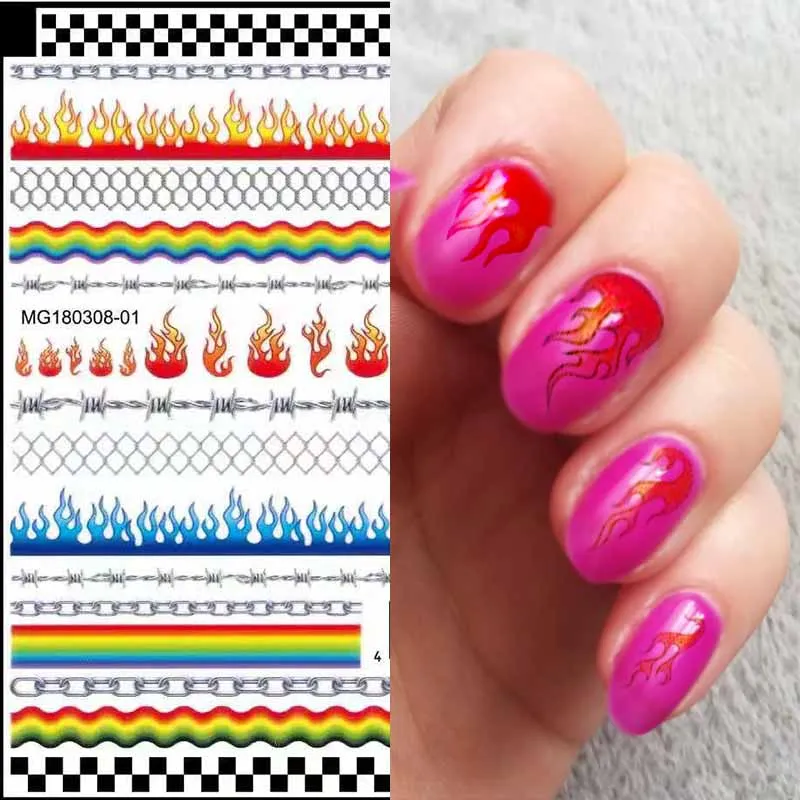 16pcs/lot Fire Nail Holographic Strip Tape Nail Art Stickers Thin Laser Silver Leave Stripe Sticker DIY Foil Decal Sticker