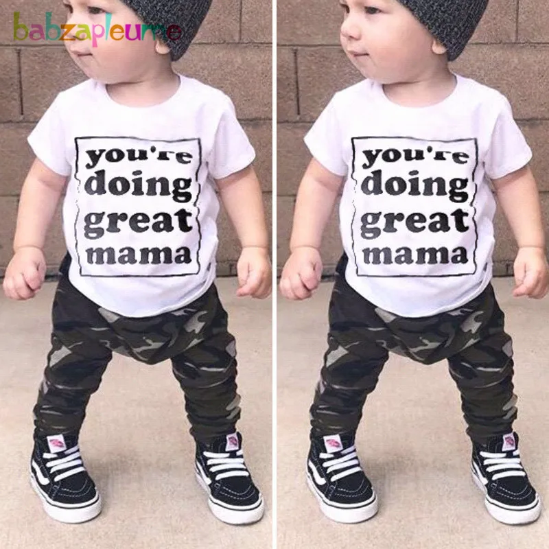 

2Piece/Spring Newborn Outfit Casual Cotton Letter Long Sleeve T-shirt+Print Pants Baby Boys Clothes Infant Clothing Set BC1300-1