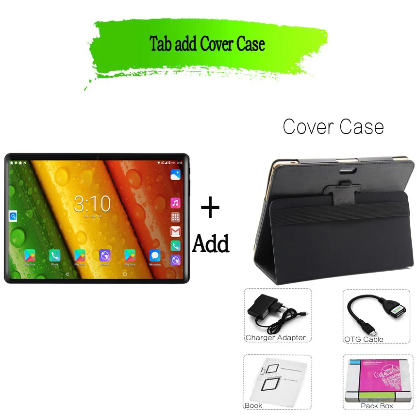 Tab add Cover Case Android 9,0, планшетный ПК, 10,1 дюймов, 3g, 4g, LTE, мобильная sim-карта, телефонный звонок, Android 9,0, планшетный ПК, 8 ГБ+ 128 ГБ, десять ядер, планшеты, ПК - Комплект: Tab add Cover Case