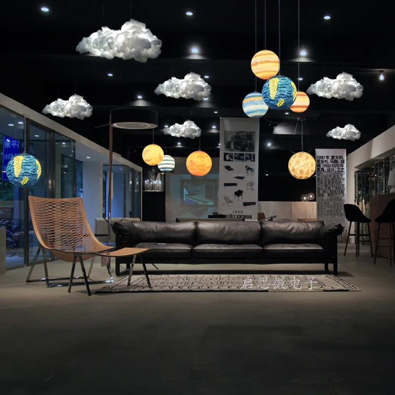 Planet Pendant Lights Sun Earth Moon Novelty Creative Atmosphere Light  Hanging Lamp Bedroom Home Decoration Hallway Luminaire 5
