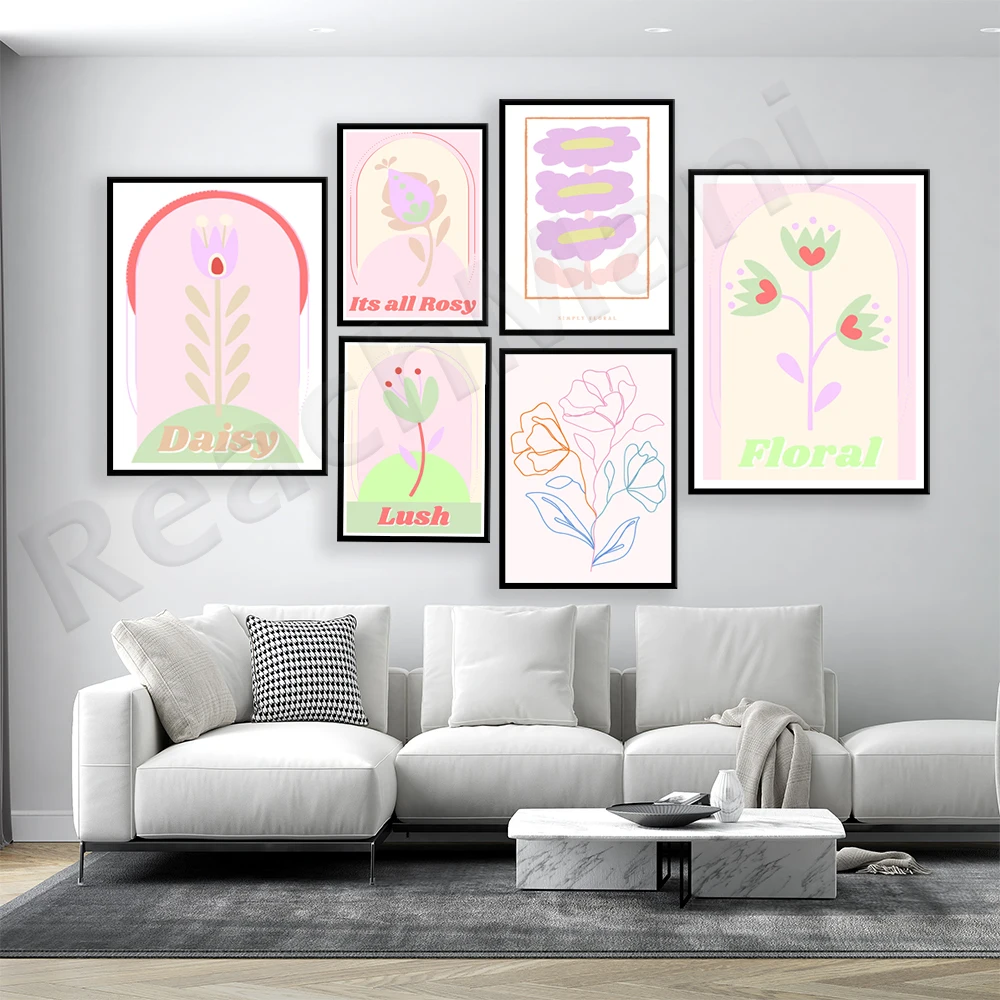 

Flower market poster, 70s retro texture floral pattern poster, bright abstract aesthetic aesthetic minimalist poster