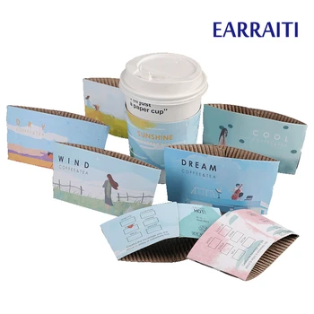 

100PCS Disposable Cup Sleeve Milk Tea Shop Coffe Cup Sleeve Double Layer Craft Paper Sleeves Juice Anti-hot Ins Customize