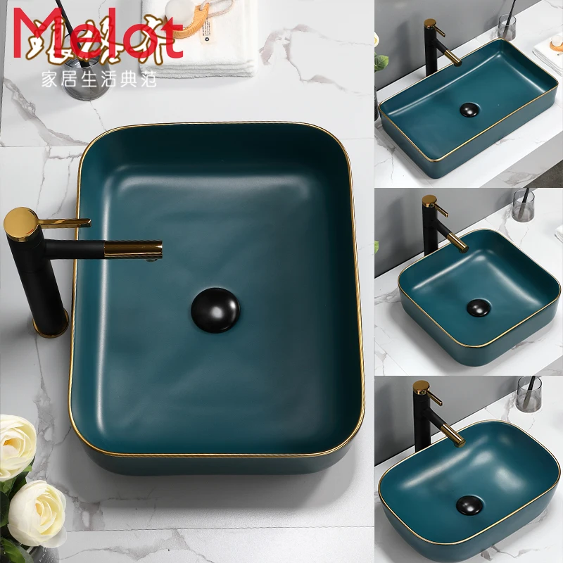

Nordic Affordable Luxury Art Ceramic Table Basin Bathroom Wash Basin Household Square Single Basin Wash Basin Pool