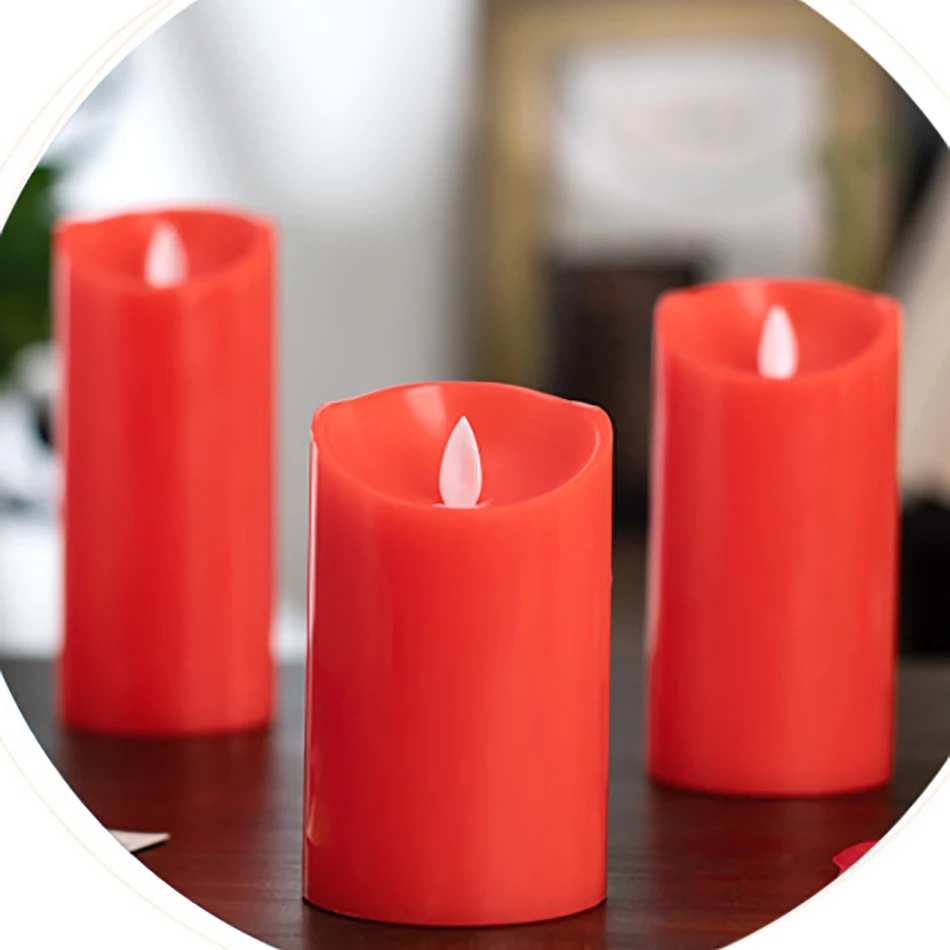 Dancing Flame Electronic Red Candle Light With Remote Control,Wax Pillar Led Red Candle For Event,SPA,Bar Table light Decoration