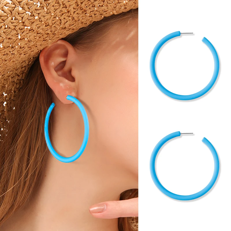 

Makersland Simple Big Round Hoop Earrings For Women Green Blue Geometric Plastic Exaggerated Earring Hyperbole Trendy Ear Jewlry