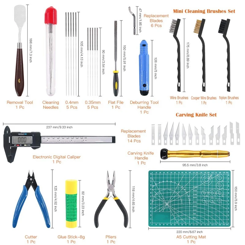 HAWKUNG 42 Pièces Kit D'outils D'imprimante 3D, Outil Debur, Pied à  Coulisse Numérique et Autres Outils Avec Sac de Rangement pour le Retrait,  le Nettoyage, la Finition du Modèle D'impression 3D 