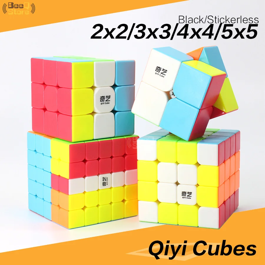 Qiyi 2x2 3x3 4x4 5x5 волшебный куб QiyuanS QizhengS скоростной головоломка WarriorW Qidi Black Stickerless 3 шт. 4