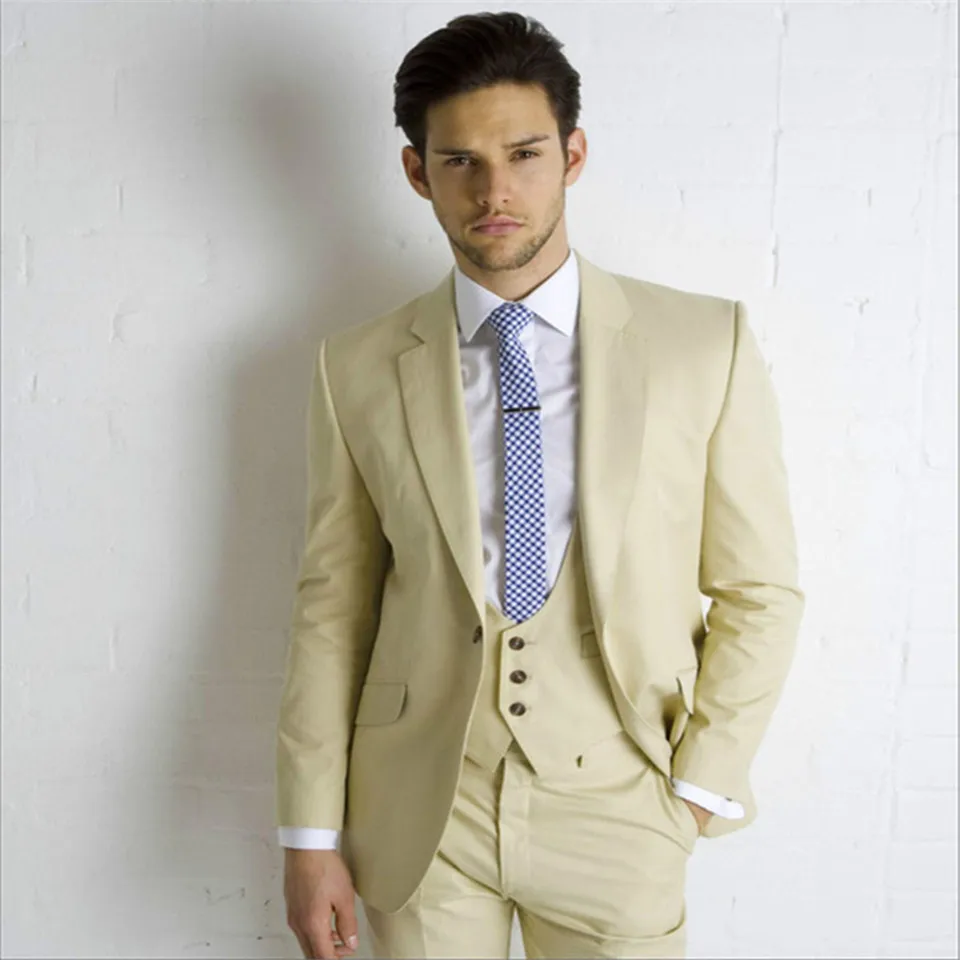Классический мужской костюм Smolking Noivo Terno, приталенный Easculino, вечерние костюмы для мужчин, бежевые свадебные с зубчатым отворотом, официальные Женихи