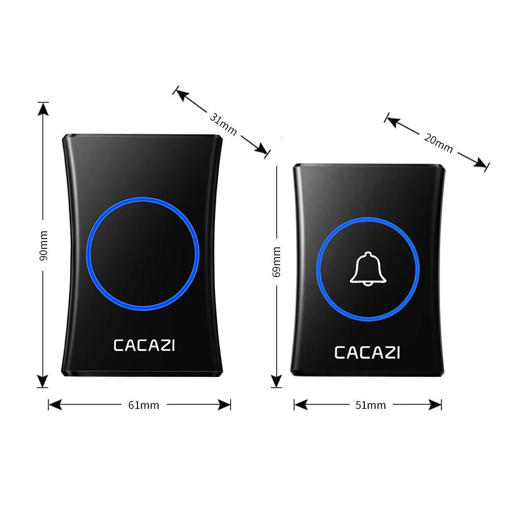 CACAZI 지능형 방수 무선 초인종 3 4 버튼 1 2 3 수신기 미국 EU 영국 플러그 홈 무선 통화 벨 300M 원격