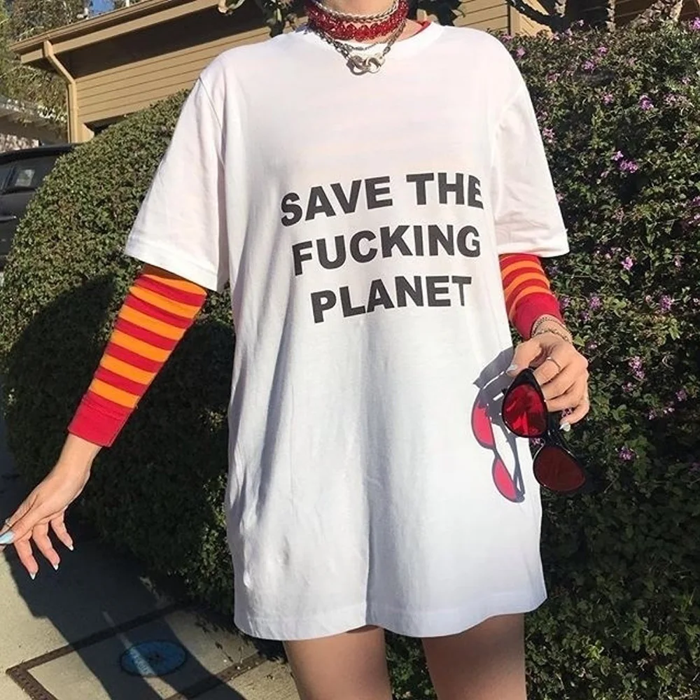 Белая футболка унисекс с принтом букв повседневная хлопковая Винтажная