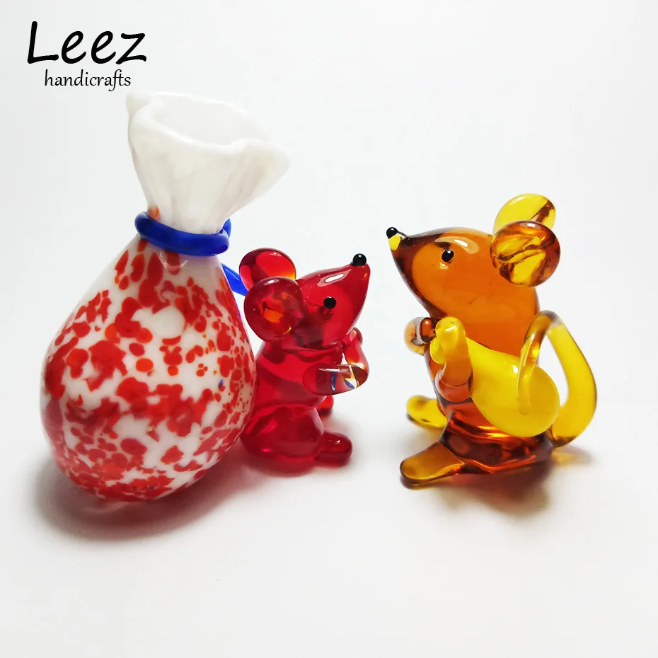 

Leez Handicrafts Mini Mouse05 with Money Bag Colored Glaze Handmade Murano Glass For Decoration Art Manual Manufacture Wholesale