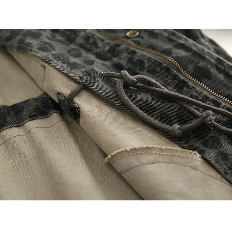 Винтажный Леопардовый принт со стоячим воротником джинсовый жакет Женский