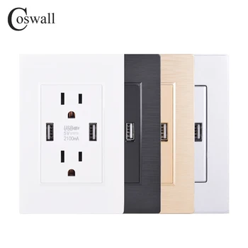 

COSWALL US Standard 15A Double Socket With Dual USB Charging Port 2100mA Max. Output White Black Gold Silver AC 110V