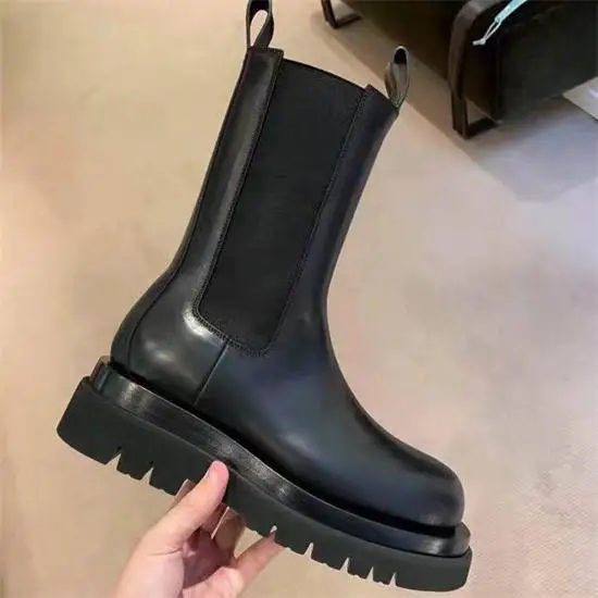 flock inside Зимние ботинки на платформе; женские кожаные ботинки «Челси»; Bota Feminina; роскошные ботинки; botas mujer invierno; коллекция года; женская обувь; ботильоны на толстой подошве - Цвет: flock inside