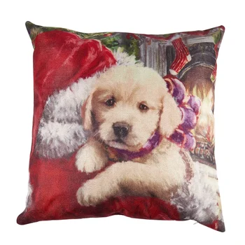 

Christmas Decoration Pillow Cute Dogs and Cats Gift Cushion Cover Pillowcase Linen Christmas Tree Santa Claus Throw Pillow, Lie