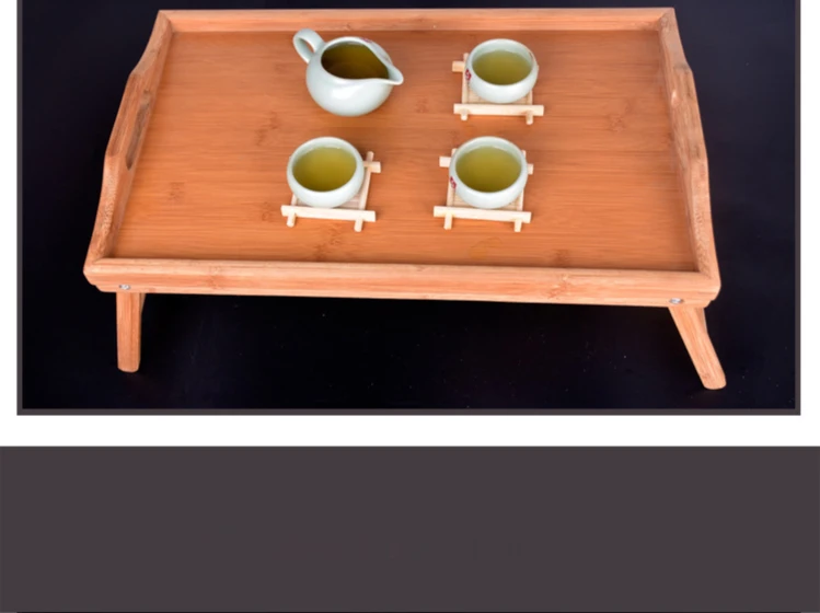 Portable Bamboo Bed Breakfast Tray Folding Laptop Desk Tea Food Serving Table Coffee Picnic Table Holder Outdoor Camping Table