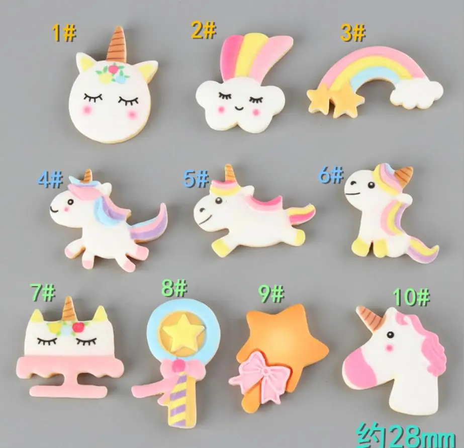 Мультяшный единорог Радуга Flatback Смола Кабошон Kawaii плоские сзади Детские бантики для волос аксессуары DIY украшения Декор