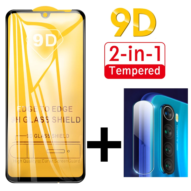 2-в-1 9D закаленное Стекло для Xiaomi Redmi Примечание 8 7 Pro Камера объектив пленка Экран