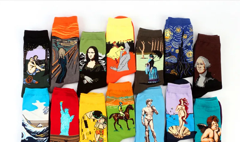 1 pair Hot Sale Classic Autumn Winter Retro Women Personality Art Van Gogh Mural World Famous Painting Female Sock Oil Socks