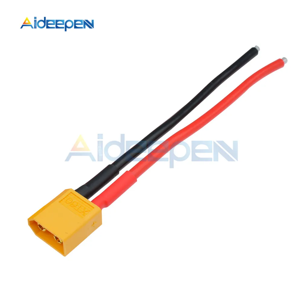 Paire de connecteurs XT60 mâle et femelle reliés par des câbles silicone 14AWG de 10cm