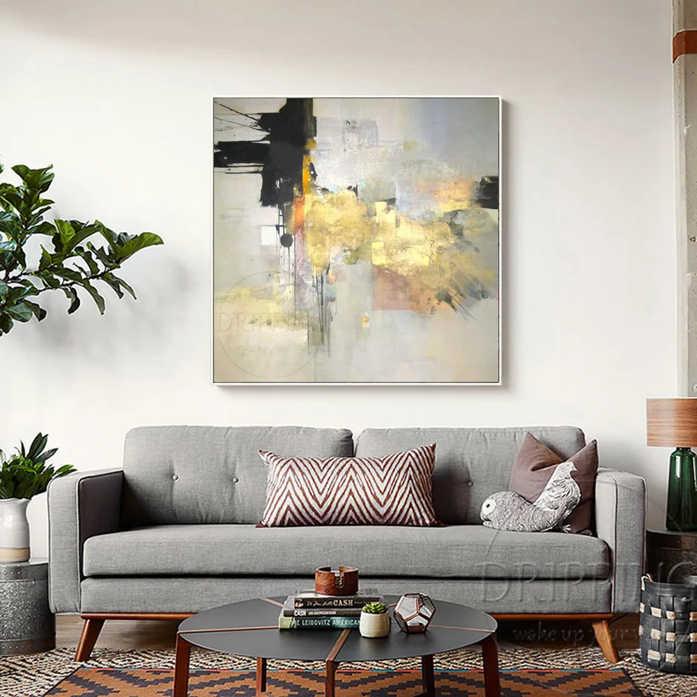 Expert Artist Pure ручная роспись абстрактный золотой цвет и Золотая фольга масляная живопись на холсте яркая абстрактная Золотая фольга масляная живопись