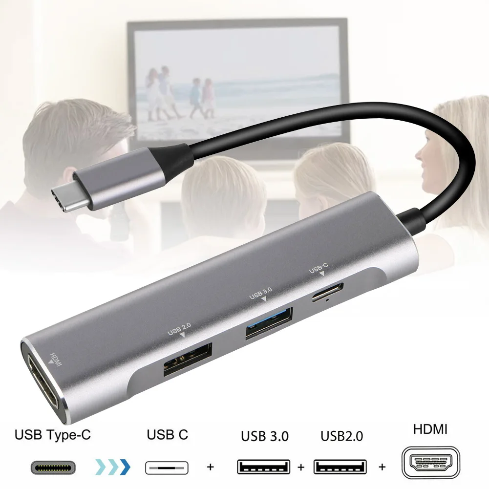 

4 In 1 USB Type-C Hub to 4K HDMI USB 3.0 PD Charging Adapter for Macbook Pro Laptop PC SD998