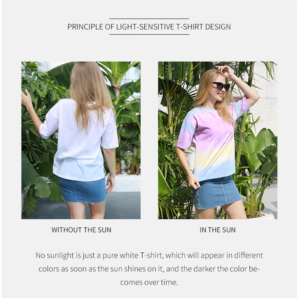 フォトクロミックtシャツuvクロムt色変更半袖日光感熱変色ファッションマジック女性の夏のtシャツ Surfing Beach T Shirts Aliexpress
