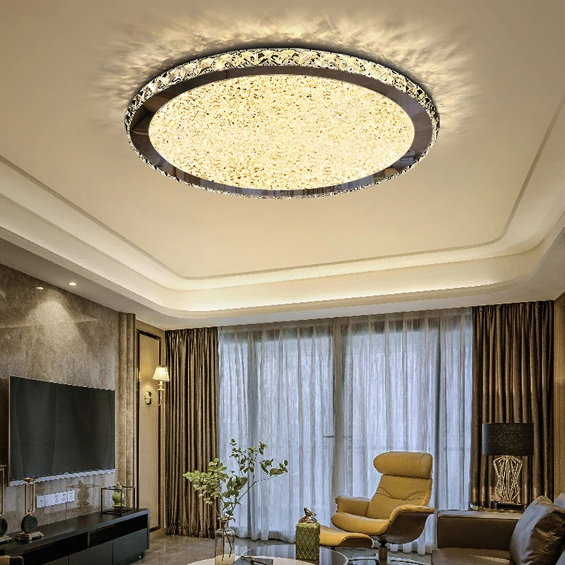 Crystal Modern LED Ceiling Lights For Living Room Bedroom Home Lighting Fixtures Remote Dimming Stainless Steel Ceiling Lamp