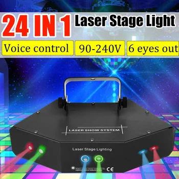 

24 in 1 Patterns 6 Lens LED RGB Stage Lighting Projector Disco Laser DMX DJ Light with Voice Control for Disco Party Club KTV