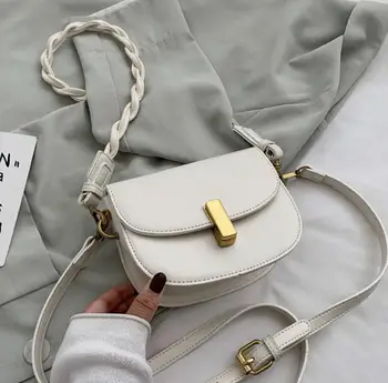 

Solid color Saddle bag 2020 Fashion New Quality PU Leather Women's Designer Handbag Weave Shoulder strap Shoulder Messenger Bag