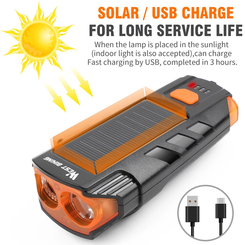 WEST BIKING 2000mAh Солнечное Мощность велосипедный светильник USB Перезаряжаемые