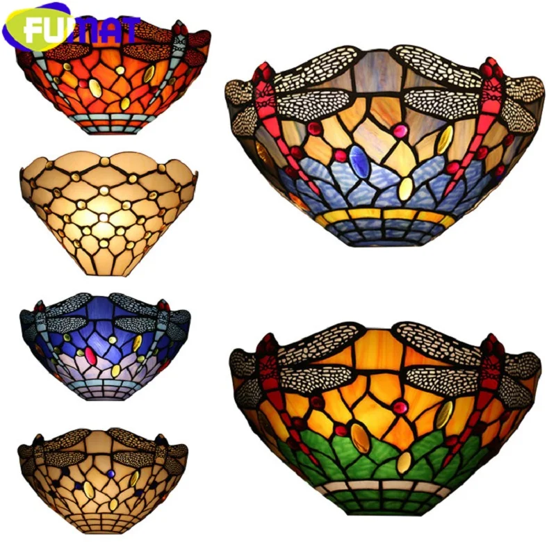 FUMAT настенные лампы тиффани витражные синего зеленого оранжевого цвета с