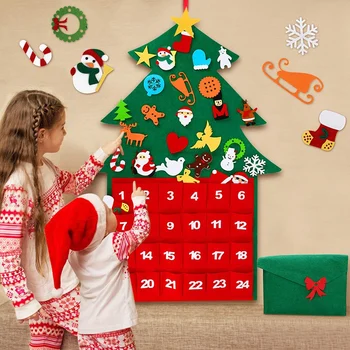 

Felt Christmas Tree,DIY Christmas Tree 28 Pacs Wall Hanging Christmas Tree with Calendar Pocket Home Door Wall Decoration for Ki
