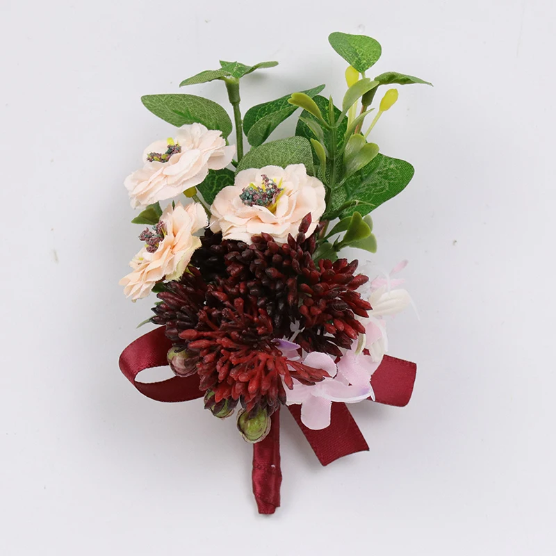 boutonniere-B Йо Чо Шелковая Роза украшение для свадьбы цветок-бутоньерка мужчины бутоньерка девушка браслет бутоньерка на запястье для подружки невесты искусственная Красная роза цветок - Цвет: boutonniere-B