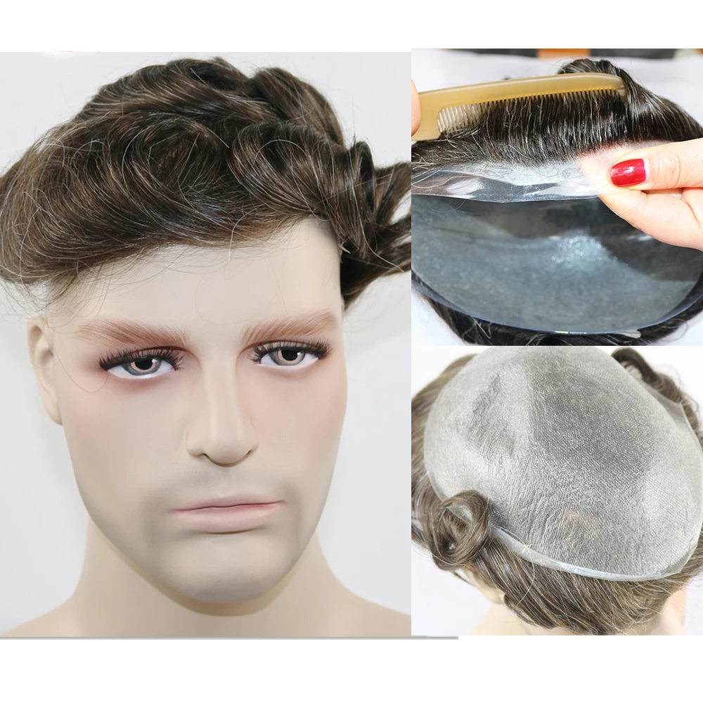 RemyHuman Hair Toupee для мужчин, супер тонкая основа для кожи, 8x10 дюймов, мужские волосы, кусок, заменяет Мужские t системы, натуральная волна, стиль