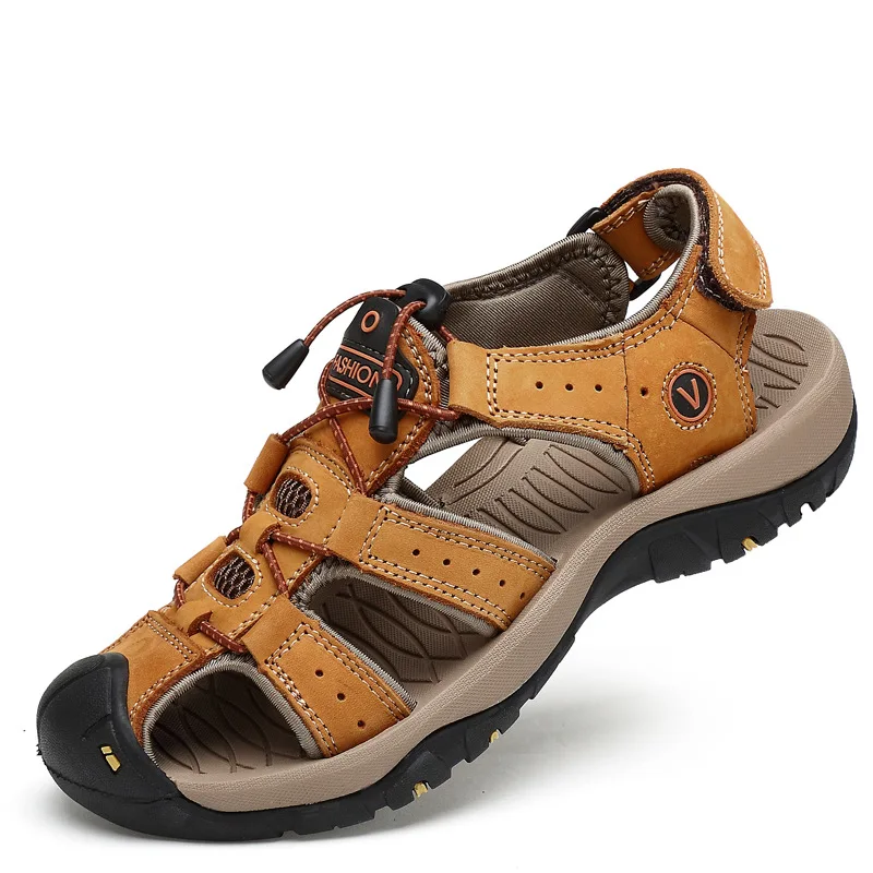 

Summer Genuine Leather Closed-toe Leather Sandals Men Outdoor Sandals Wading Upstream Casual Mountain Climbing Large Size 4546