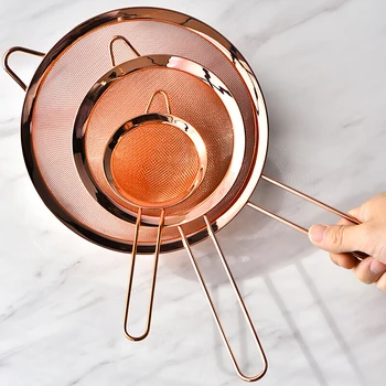 

Kitchen Stainless Steel Strainer Cooking Oil Flour Filter Sifter Tea Strainer Rose Gold Colander Kitchen Tools Accessories 1PC