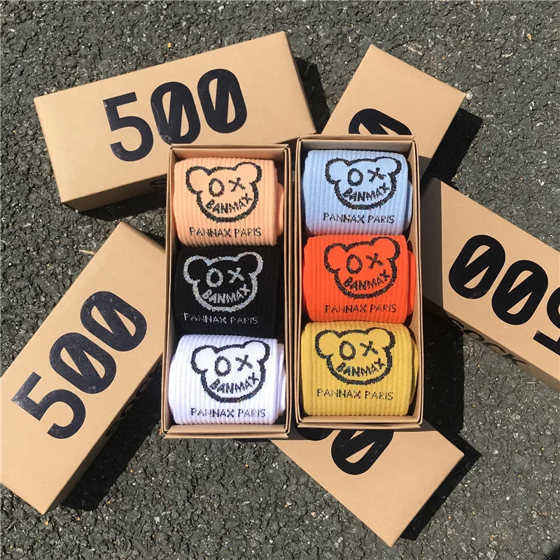 

2021 New Lovely Little Bear Graffiti Trendy Women's Socks Male Female Couples Movement trend Casual Cotton Socks 3 pair/Box