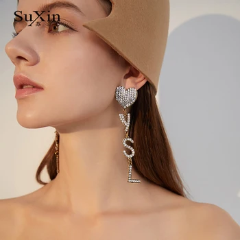 

SuXin fashion temperament love earrings 2020 new earrings for women long letter zircon pendant earrings jewelry gift