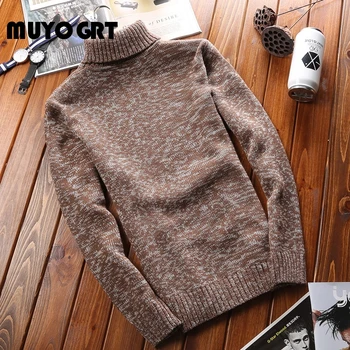 

MUYOGRT Winter High Neck Thick Warm Sweater Men Turtleneck Brand Solid Sweaters Slim Pullover Men Knitwear Double Collar Clothes