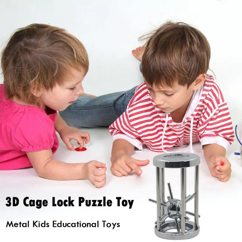 

3D Alloy Metal Cast Cage Lock Puzzle Toy IQ Mind Brain Teaser Box Intellectual Game Children Magic Trick Props Education Toy