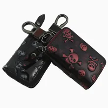 Сумка для ключей из натуральной кожи с перекрестной каймой, модные чехлы для автоключей из воловьей кожи с рисунком скелета, кожаный чехол на молнии