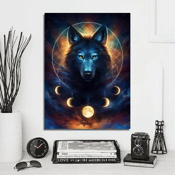 

Modern Animal Painting Wolf And Planet Wall Art Decor Print On Canvas Posters For Living Room Decorative Pictures Unframed