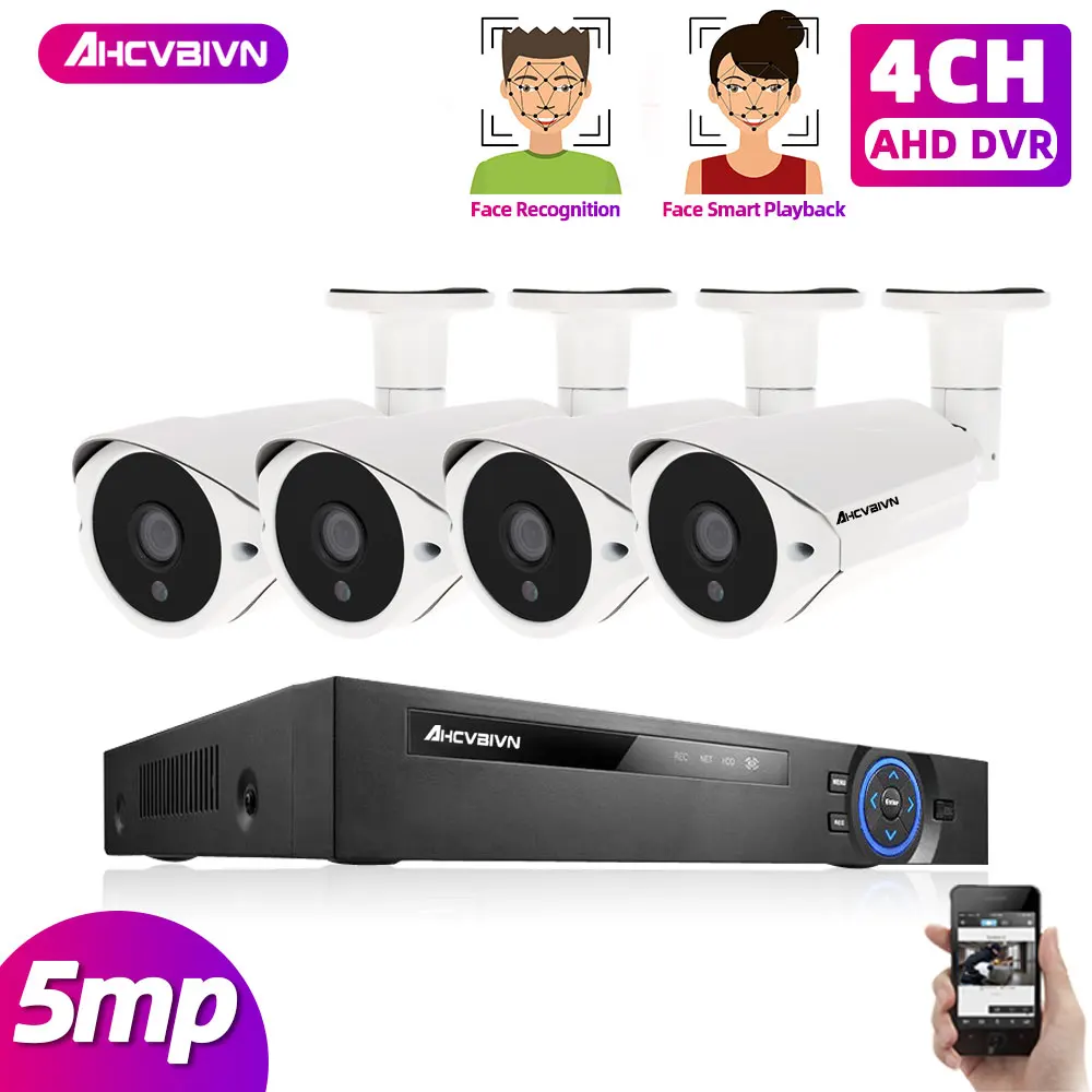 Запись лица 5MP домашняя видео система безопасности 6в1 H.265 DVR с 4 шт. Ультра HD пуля