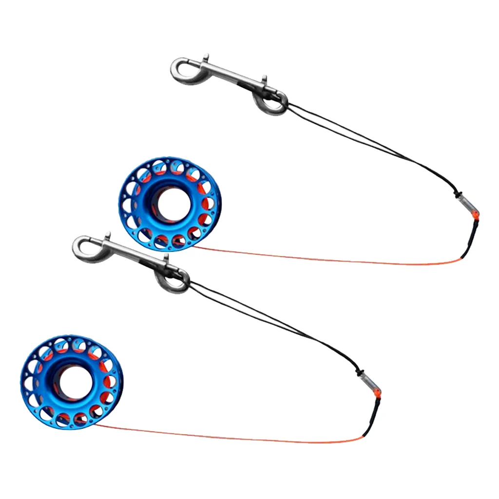 2x алюминиевый сплав Профессиональный Дайвинг дайвер Finger Reel Wreck Cave Tech Spool с двойным концом Болт Оснастки Клип, синий