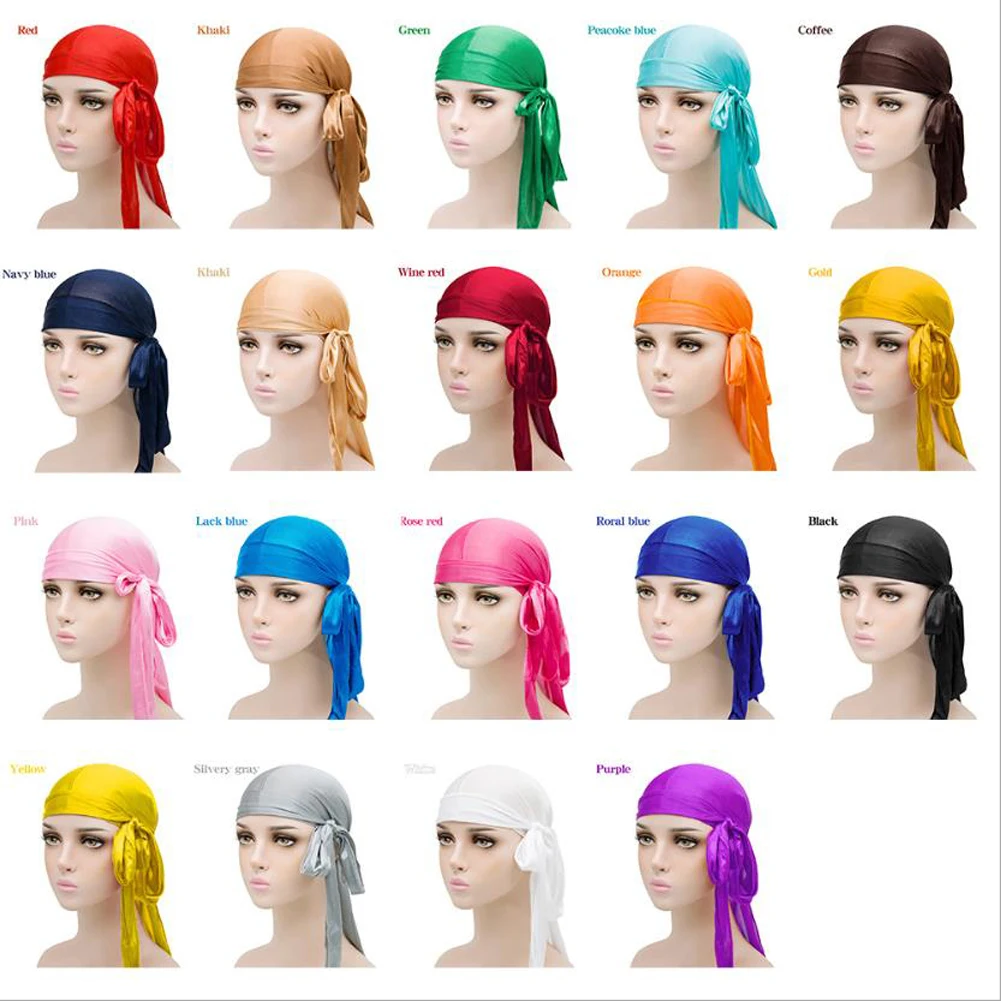 

Women Men Faux Silk Fashion Men's Satin Durags Bandanna Turban Wigs Pirate Hat Men Silky Durag Headwear Headband