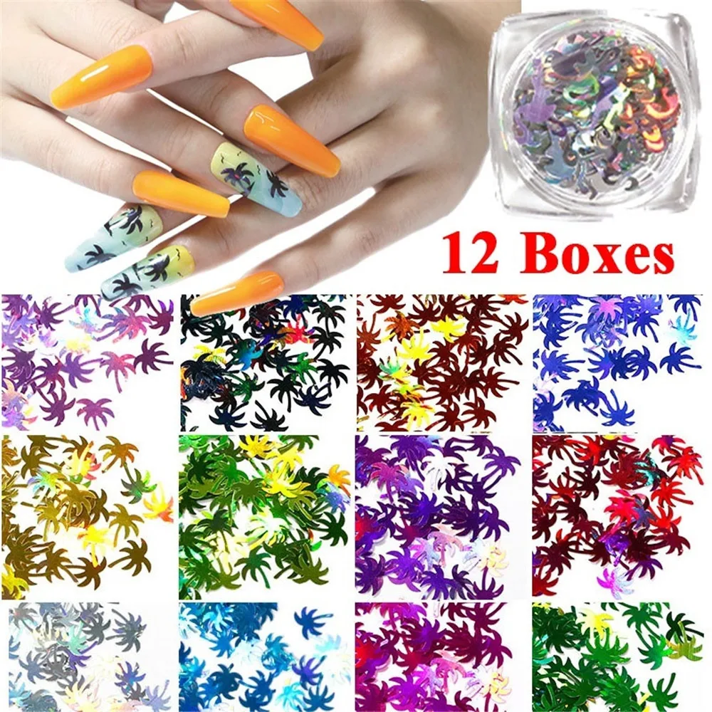 

12Box/Set Mirror Sparkly Butterfly Nail Sequins Paillette Mixed Colors Nail Holographic Glitter 3D Flakes Slices Art Accessories