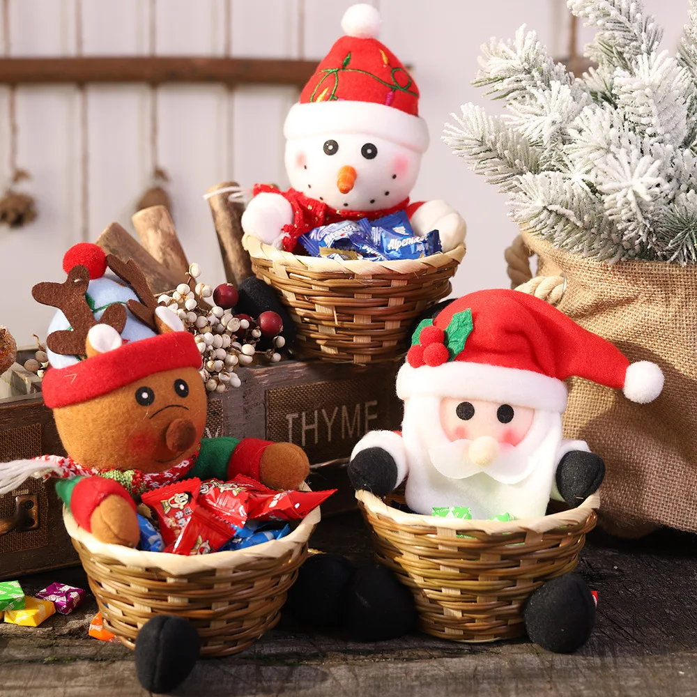 

Xmas Christmas Candy Fruit Storage Basket Decoration Santa Claus Snowman Deer Basket Gift Christmas Decoration Assorted Styles