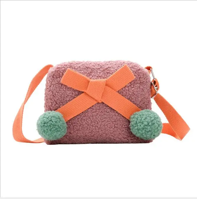 Сумочка-кошелек для маленьких девочек с помпонами, Детская сумка через плечо, подарок - Цвет: 1